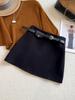 Women's Plus Size Gray A-Line Wool Skirt with Belt - Thick, Hip-Hugging Half Skirt for Spring and Autumn