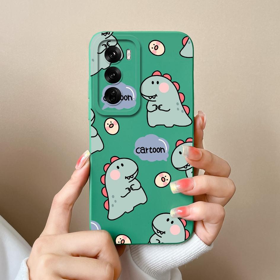 Handyhülle für Oppo Realme Narzo N63 C61 C63 Reno 12 Reno12 Pro F Bumper Beliebte Cartoon Dinosaurier Hülle Anti-Sturz Flüssigsilikonhülle für OPPO Hüllen