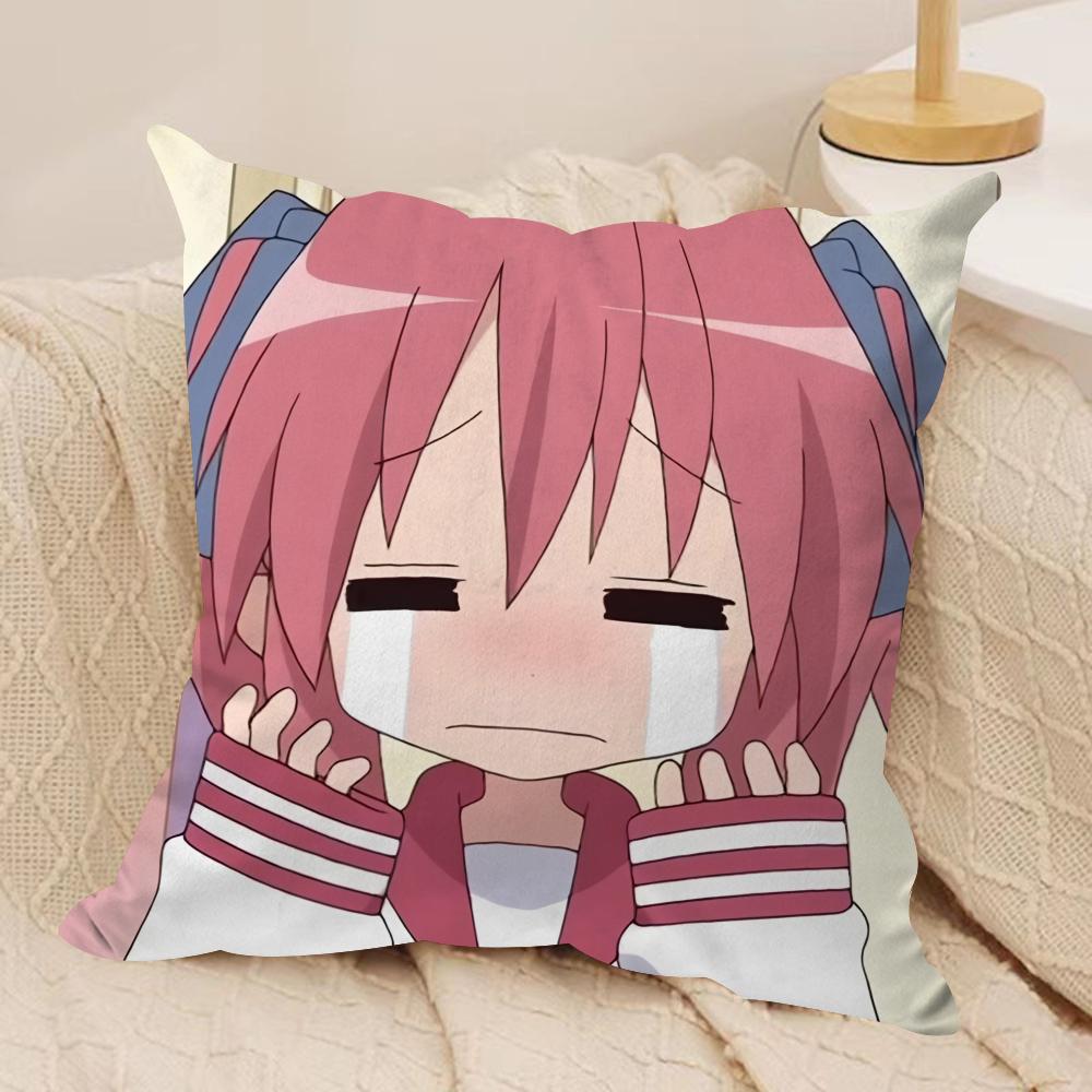 LLucky Star Anime Cute Cushion Cover Silky Short Plush Invisible Zipper Dustproof Sofa Pillow Case For Home Decor