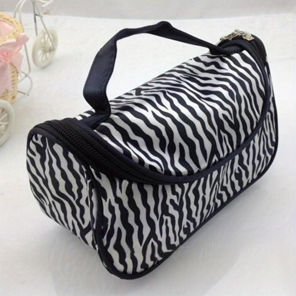 Fashion Zebra Pattern Makeup Bag Portable Travel Storage Organizer for Women Dual Zipper Access Toiletry Handbag for Home Travel Use