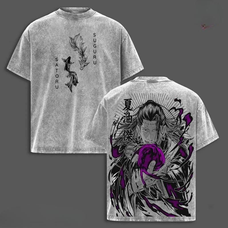 Jujutsu Kaisen Geto Suguru Print Tee Men Women Retro Washed T-shirts Casual Cotton T Shirt Short Sleeve Clothing Harajuku Tshirt