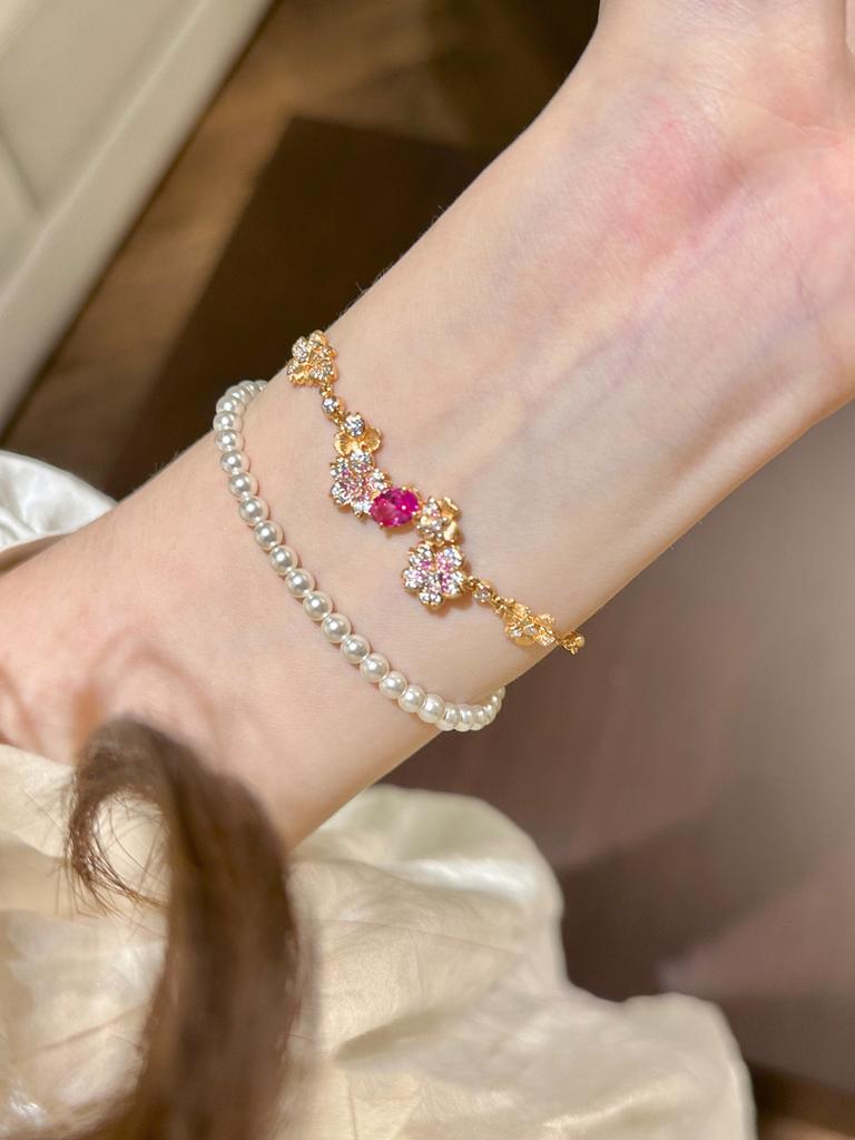 Hot Selling Dopamine Color Diamond Brushed Flower Bracelet Fairy Style Daily Stacking French Elegance
