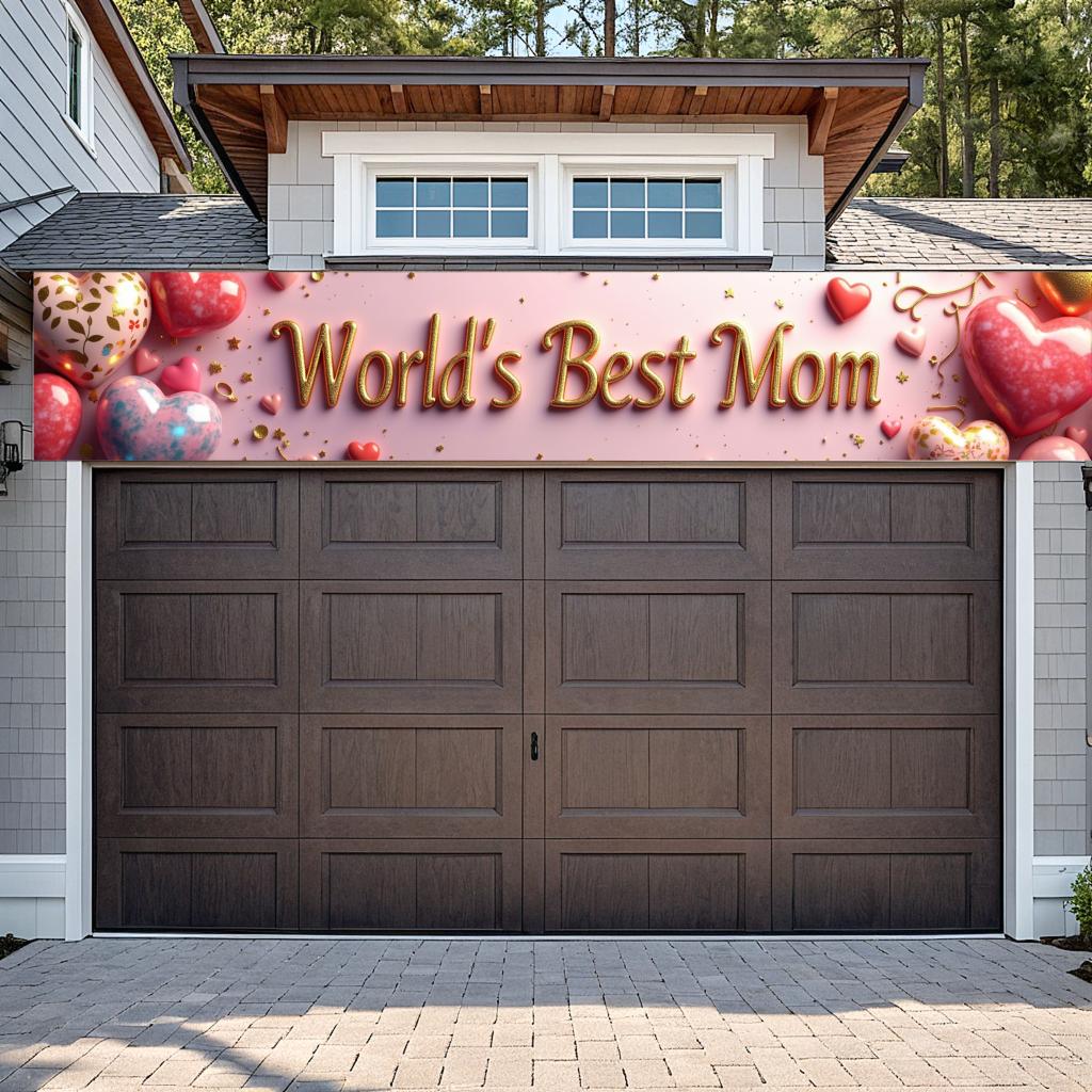 World's Best Mom Banner Heart Shaped Happy Mother's Day Party Decor Photography Background Props Family Gathering Event Backdrop