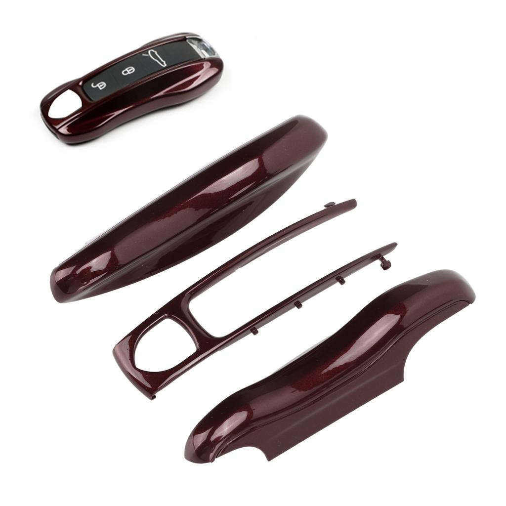 Car Remote Control Key Protective Cover 3 Parts Replacement for Cayenne Panamera 911 TaycanRed Wood
