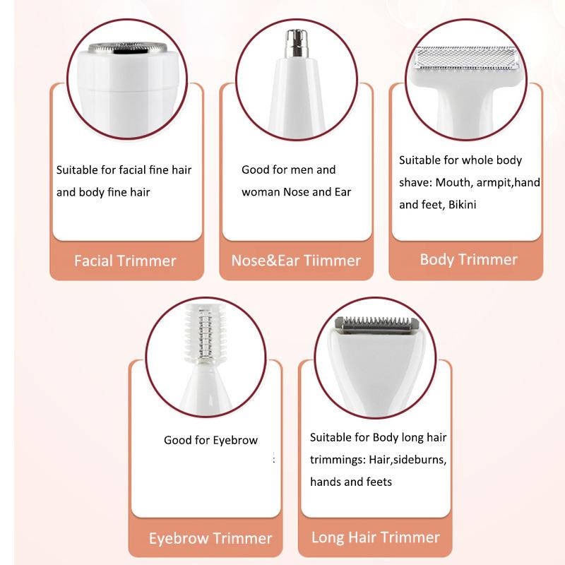 5 In 1 Professional Personal Care Set Women Hair Removal Lady Shaver Electric Shaving Machine Waterproof Mini Trimmer Razor Epilator