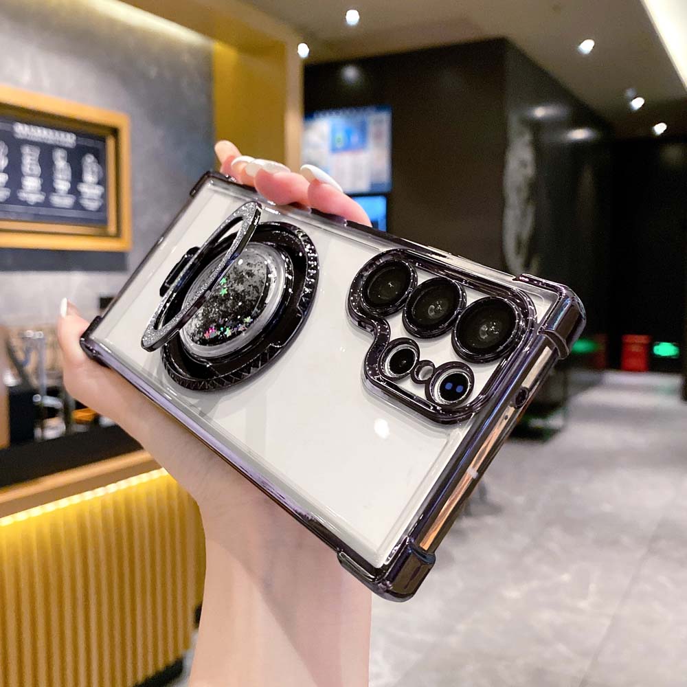 

S24 S25 Ultra Four Corners Anti Drop Прозрачный гальванизированный защитный чехол-подставка для Samsung Galaxy S22 S23 S24 S25 Plus Galaxy S22 Ultra чёрный