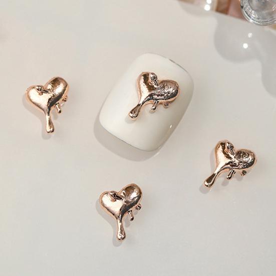 10Pcs/Set Nail Art Charms Multi-colors Shiny Mini 3D Metal DIY Nail Accessories Melting Love Heart Shape Nail Decorations for Nail Salon