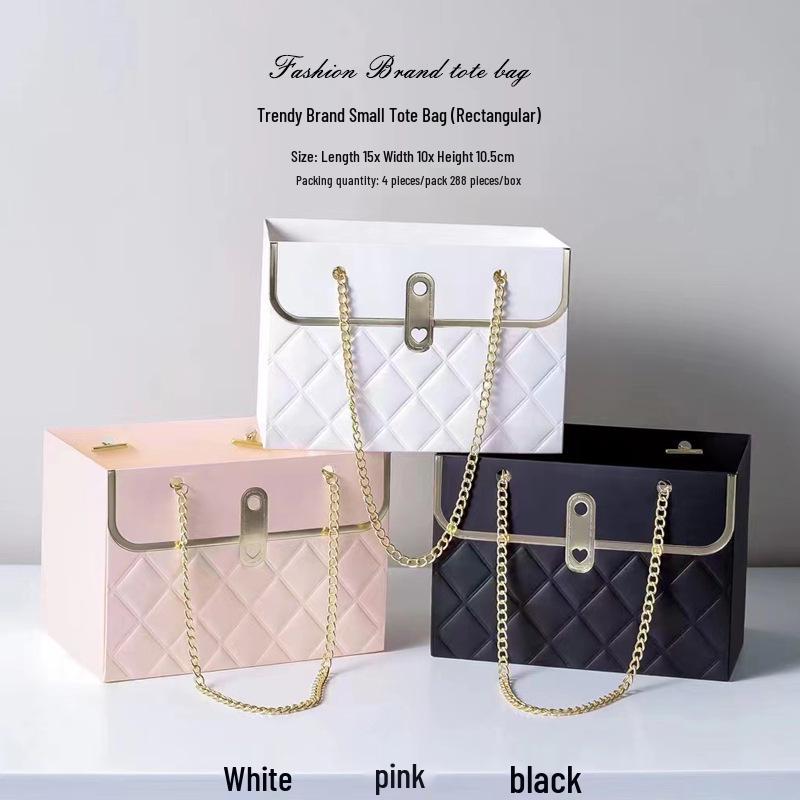 Trendy Brand Rectangular Handbag: Fresh Flower Gift Box & Creative Bouquet Perfume Bag.