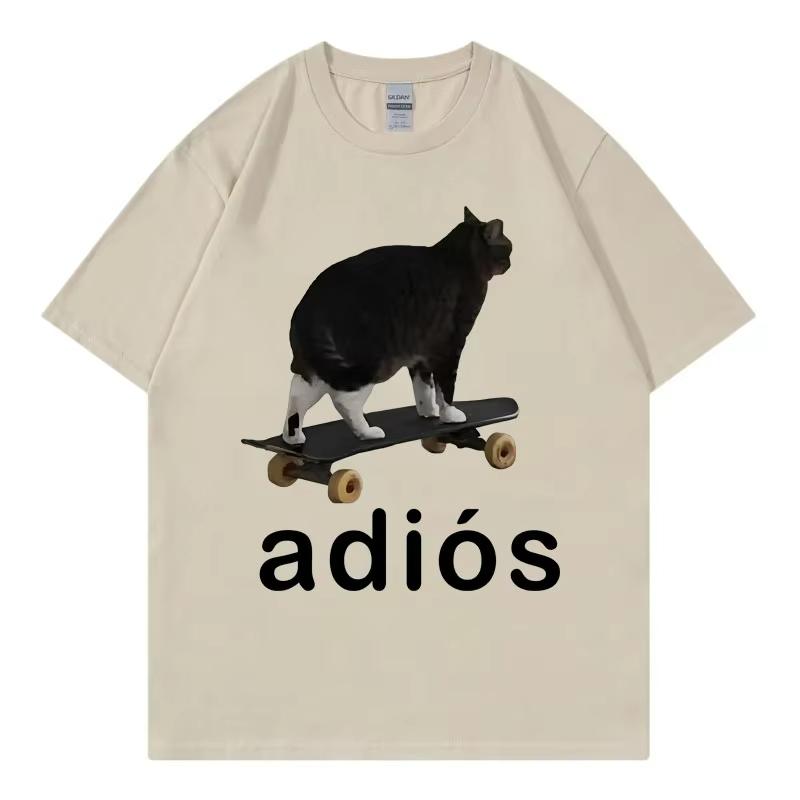 Adios Śmieszny Kot Meme Graficzne Koszulki Moda Uliczna Trend Koszulki z Krótkim Rękawem Męskie Damskie Casual Wygodna Bawełniana Koszulka