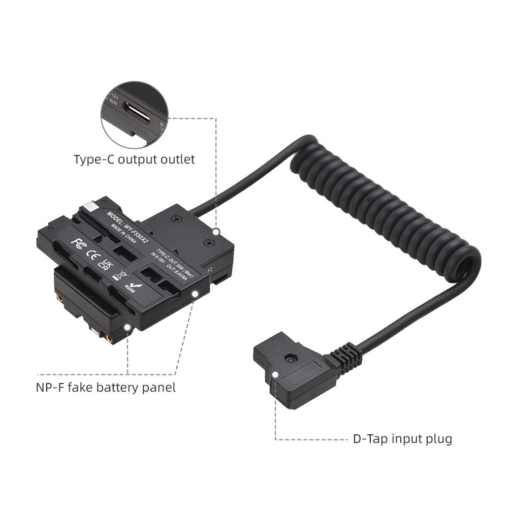 Cablu de alimentare cu două fețe F550 NP-F Baterie simulată în formă de cruce la D-Tap cu ieșire de tip C de 5-12 V pentru