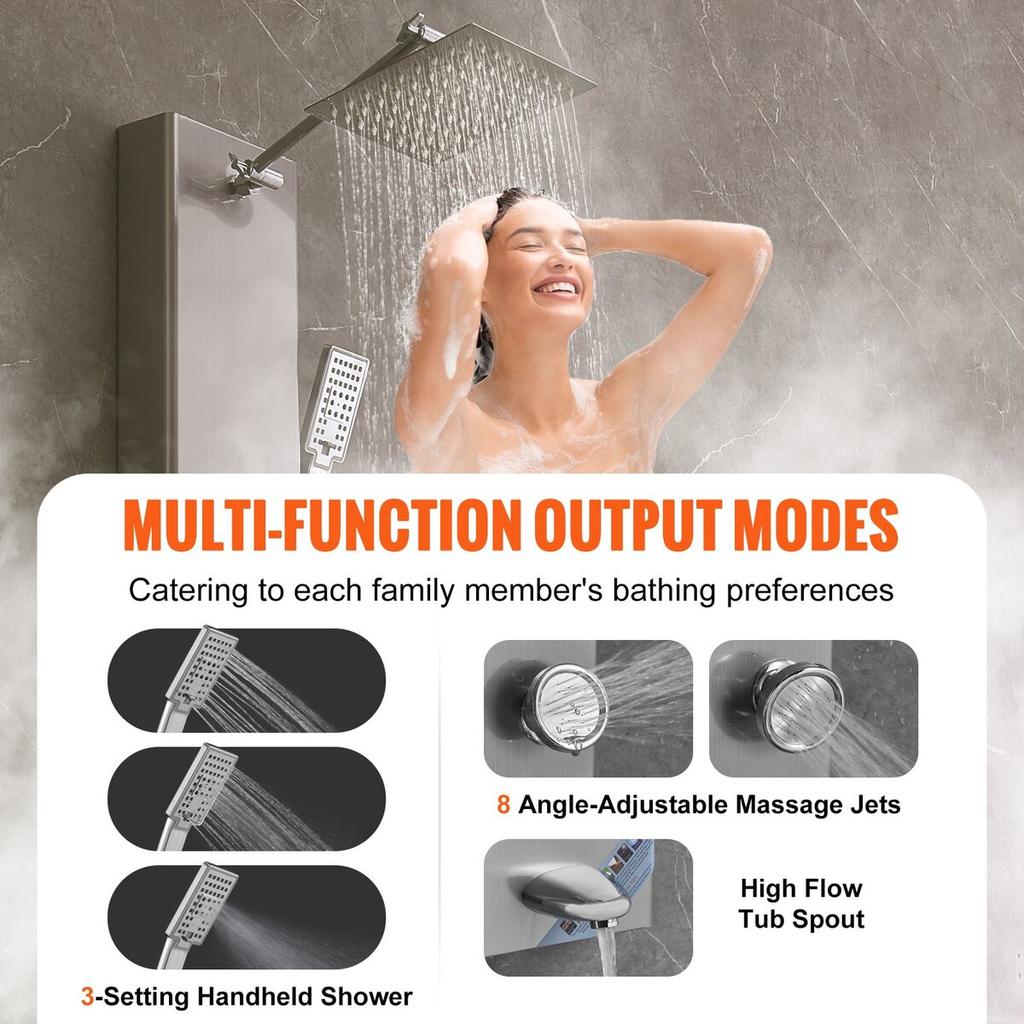 Shower Panel Tower System 6 Modes Digital Display Stainless Steel Rainfall