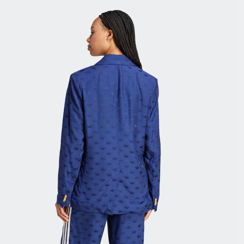 Adidas Originals Solid Color Logo Jacquard Casual Women Blazer Navy IX0935