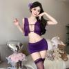 Alluring Purple Mesh Open Chest Lingerie Set