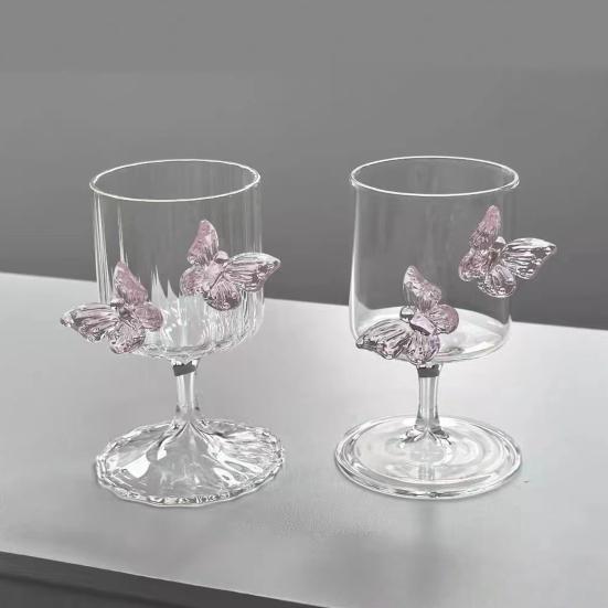Copas de Vino de Mariposa 3D 250ml Vidrio de Borosilicato Alto Resistente al Calor Frío Copa de Vino Cristalería para Cócteles