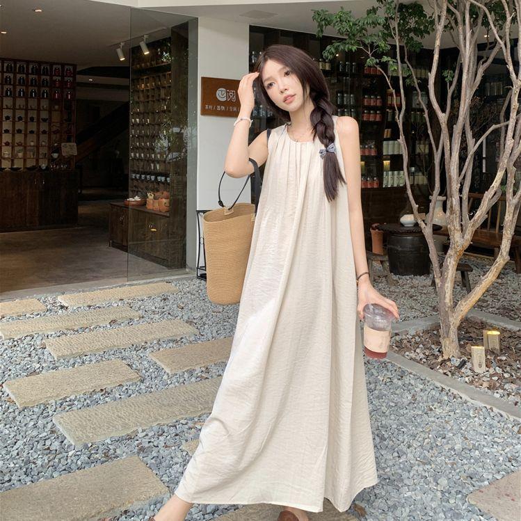 French Loose and Thin Casual French Temperament Dress Gentle Wind Solid Color Korean Version Summer New Sleeveless Skirt