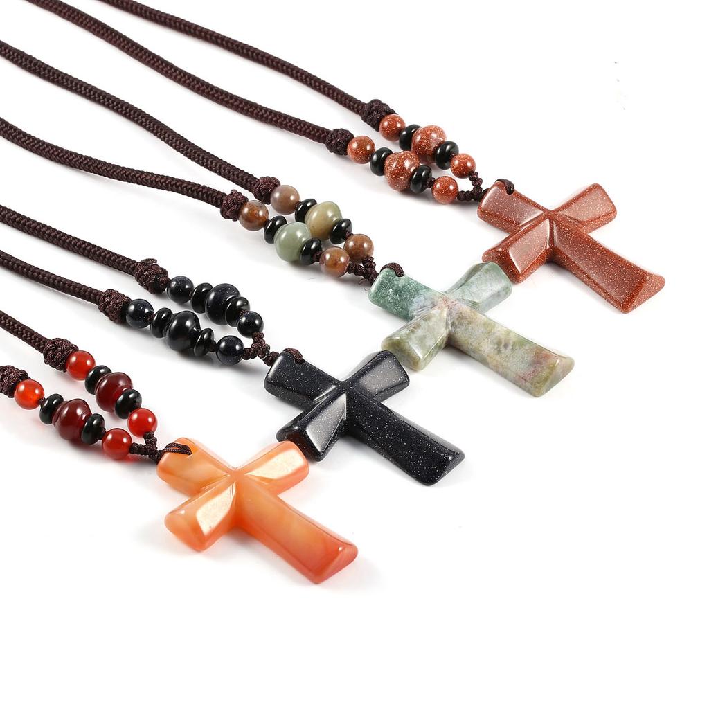 New Style Necklace 66 Cm with Cross Agate Pendant Charms for Elegant Women Wedding Clothes Jewelry