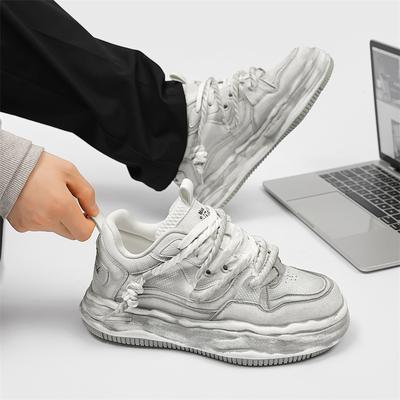 Baltas masīvas platformas sporta retro unisex apavi lieliem izmēriem 35-45 ar 6 cm augstuma palielinājumu