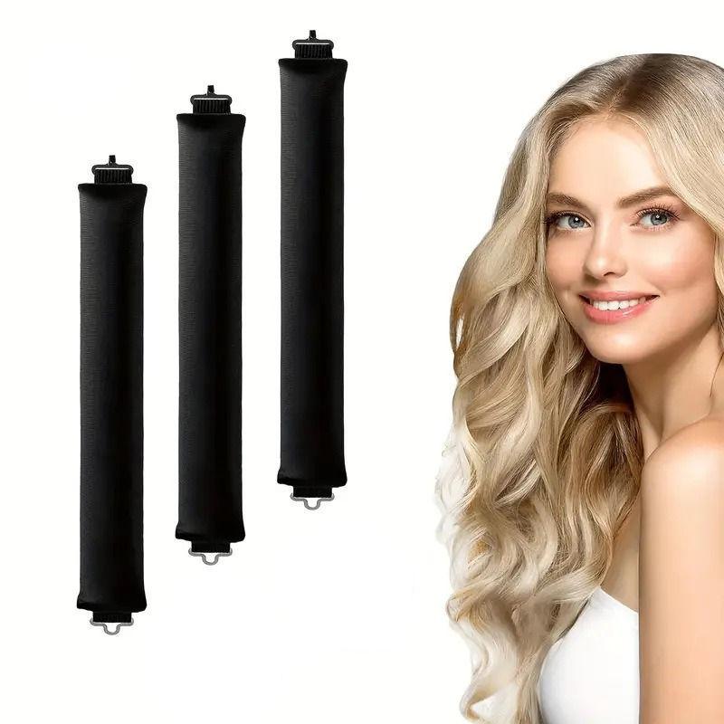 3Pcs Suede Hair Curler with Hooks, Rubber, Heat-Free, Thickened 3cm Large Wave Lazy Hair Curler