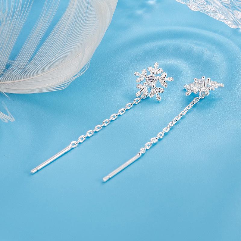 Korean Style Zircon Snowflake Long Tassel Earrings