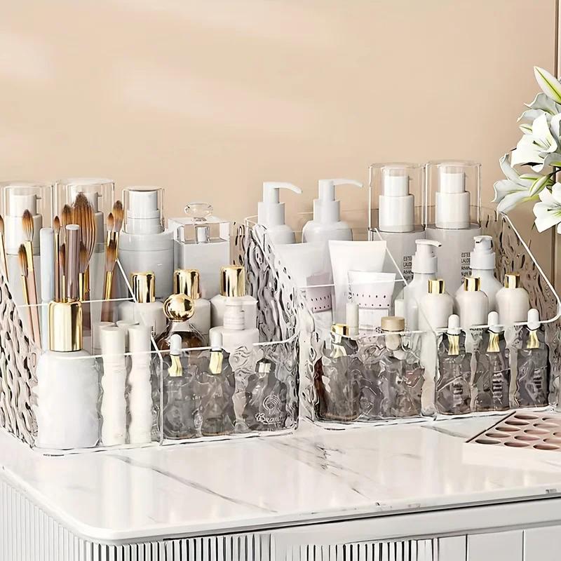 Acryl Kosmetik-Aufbewahrungs-Organizer mit 4 Fächern, Transparenter Halter für Make-up und Hautpflegeprodukte, Schreibtisch-Schreibwarenbox