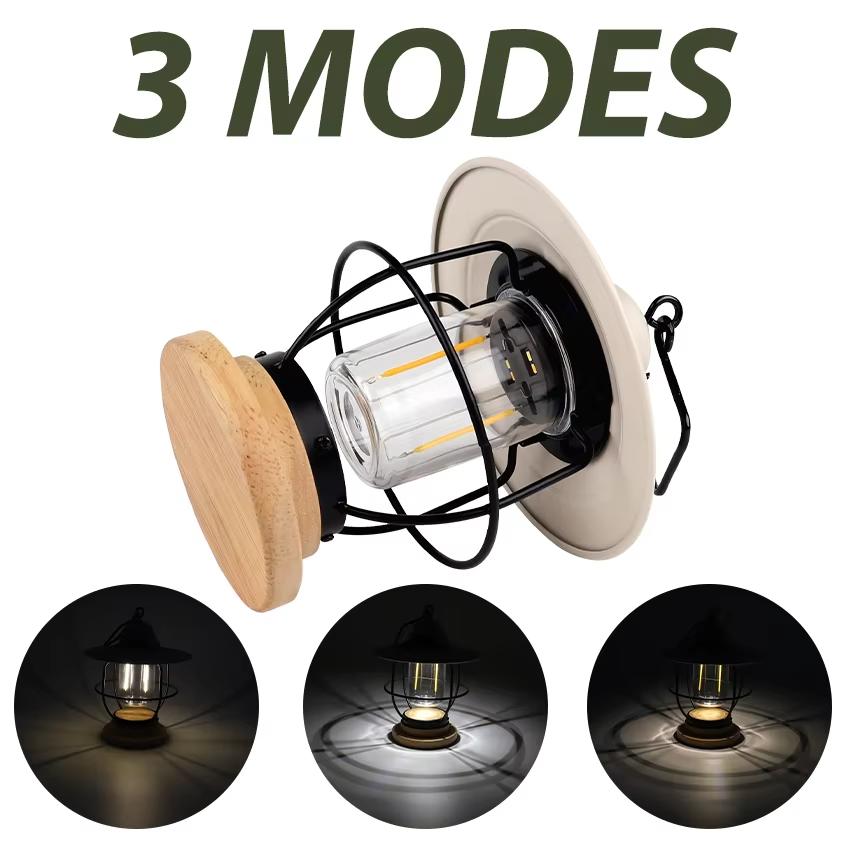 High Quality Vintage Style LED Camping Lantern with Adjustable Brightness Portable and Rechargeable Tent Hanging Lamp