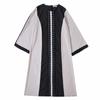 Rochie lungă tip halat cu fermoar și blocuri de culoare pentru femei, TH931