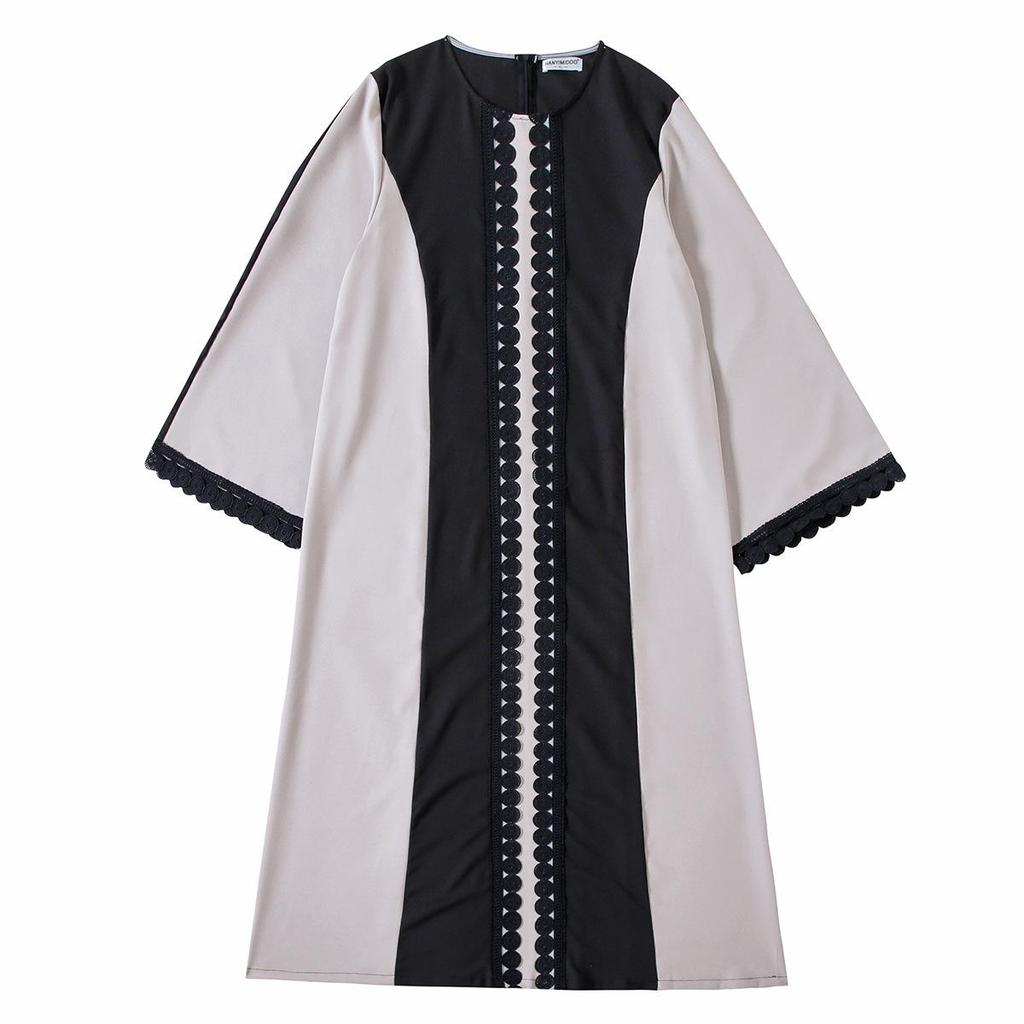 Rochie lungă tip halat cu fermoar și blocuri de culoare pentru femei, TH931