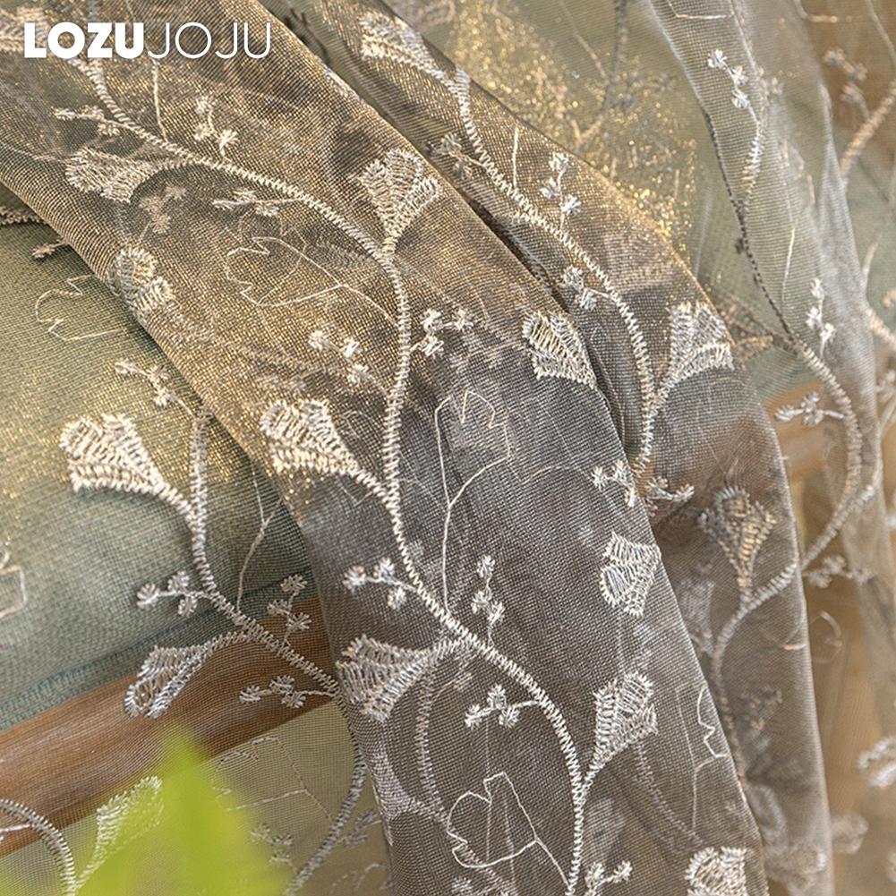 1PC LOZUJOJU Modern Artistic Luxury Window Tulle Translucent Ginkgo Leaf Embroidered Sheer Curtain for Living Room Bedroom Window Home Decor