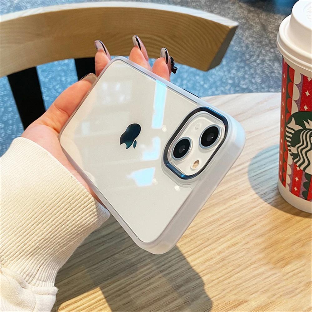 Luxury Clear Shockproof Case For iPhone 15 14 13 12 Mini 17 Pro XS Max XR X 7 8 Plus Soft Bumper Metal Camera Protection Cover