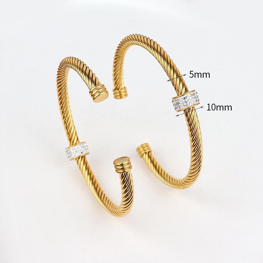 

Popular Premium Sense Inlaid Diamond Titanium Steel Wire Torsion Rope Stainless Steel Bracelet золотий