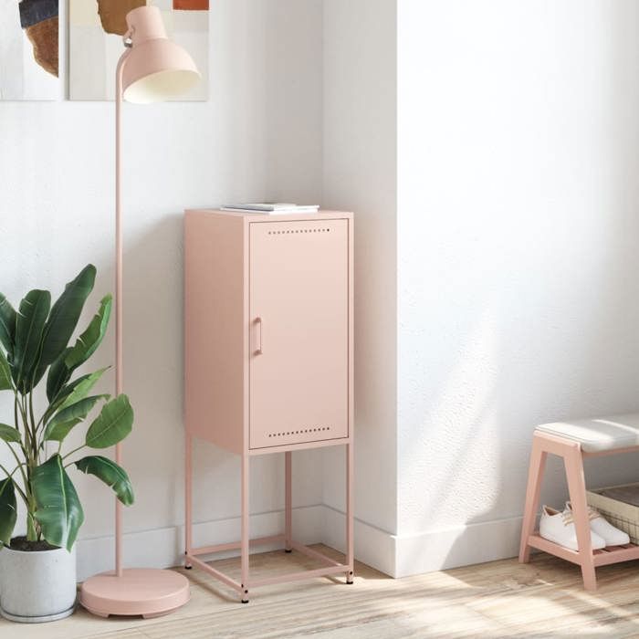 VidaXL Buffet haut rose 36x39x107 cm acier, buffet, placard, armoire latérale, armoire, armoire de rangement, armoire haute, 846531