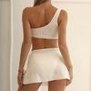 3Pcs/Set Backless Lines Texture Bikini Skirt Set One Shoulder Bra High