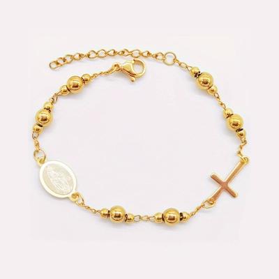 Virgin Mary Rosary Cross Bracelet for Women Men Stainless Steel Jewelry Christian Gift