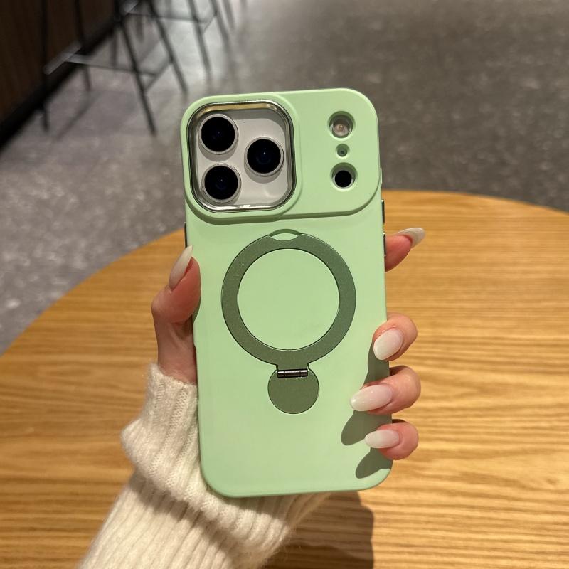 Rotating Bracket Phone Case For iPhone 17 16 15 14 13 Pro Max Luxury Liquid Silicone For Magsafe Magnetic Metal Cover