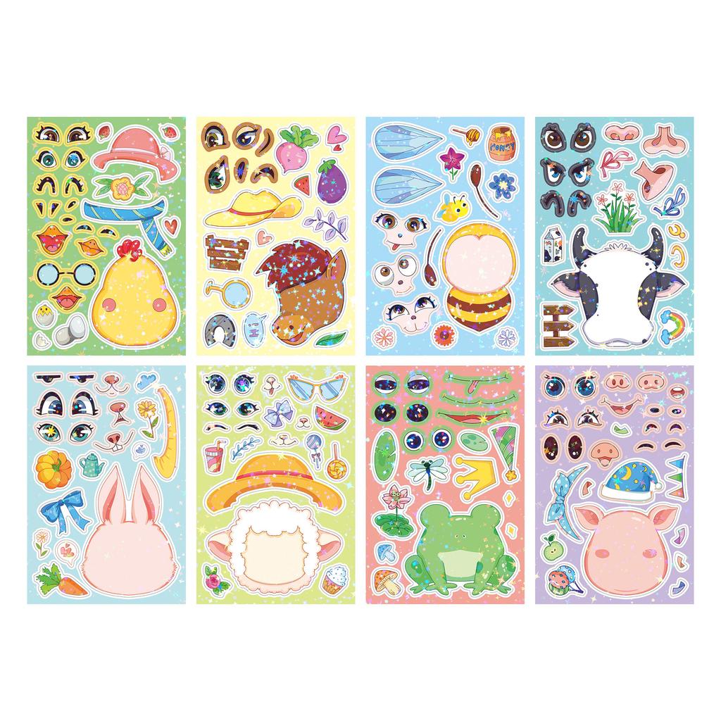 8PCS/Set DIY Stickers Puzzle Face Changing Stickers Animal Assemble Game Montessori Cognition Educational Toys For Children Kids