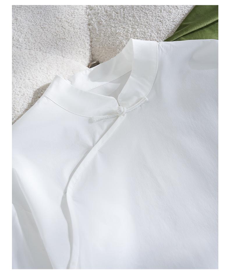 Rong Tai Women's 2026 White Puff Sleeve Stand Collar Shirt in Lightweight Chinese Style