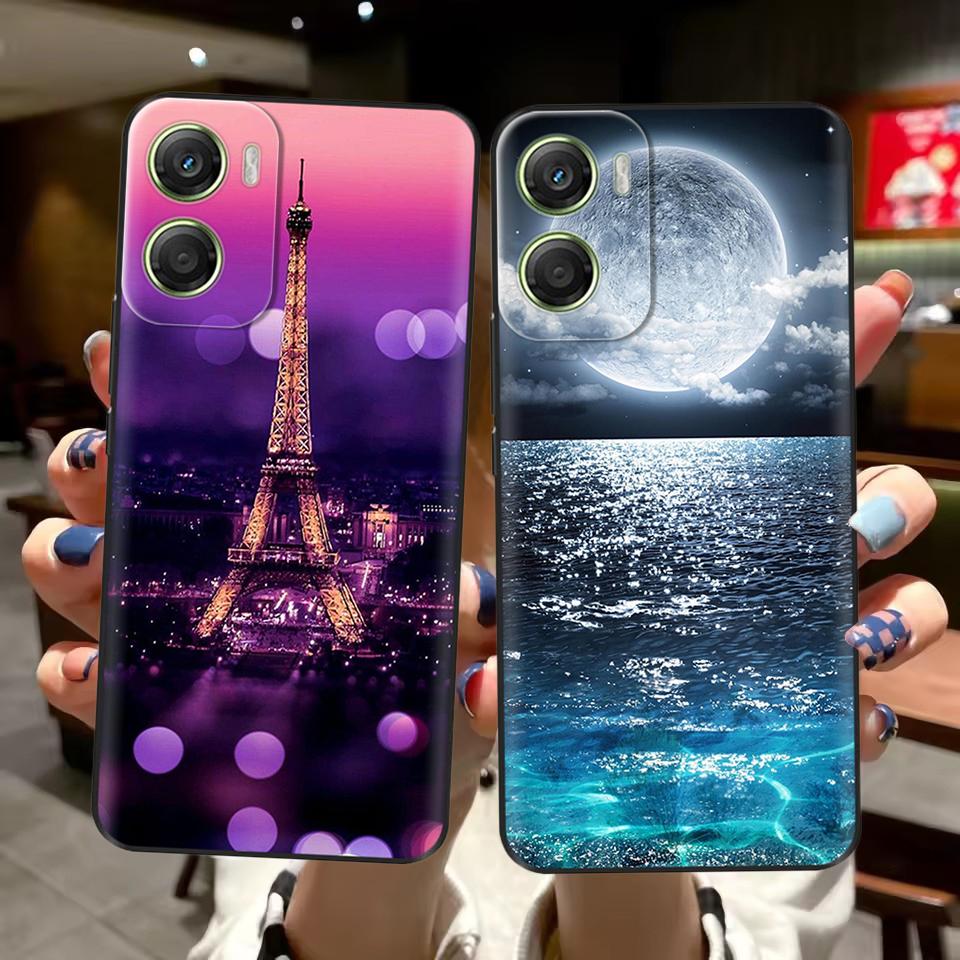 For Motorola Moto G06 4G Case Hot Flowers Painted Soft Black Silicone Phone Cases Bumper For Motorola Moto G06 4G Protect Cover