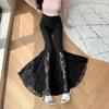 Retro Hong Kong Style Patchwork Lace Bell-bottom Pants for Women New Summer Thin Casual Elastic High-waist Leisure Pants