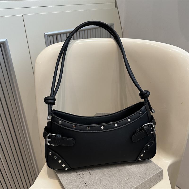 Retro Studded Faux Leather Shoulder Bag with Buckle Detail, Multi-Color for Daily Use Shopping Dating, Commuting and Short Trips