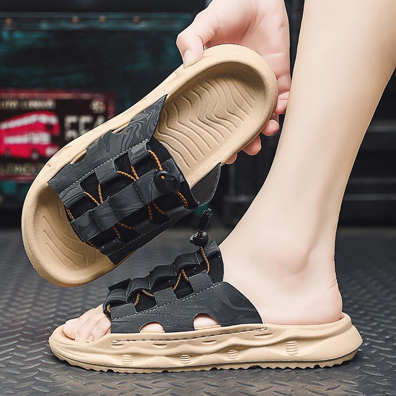 

Premium sense ruffian handsome sandals summer new fashion trend versatile Korean version indoor non-slip one-word drag popular sandals 44