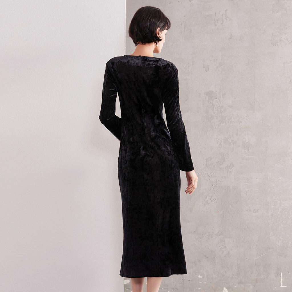 Elegant and fashionable slit design, new Chinese velvet red dress, women's spring and autumn retro buckle, slim fit and slimming effect
