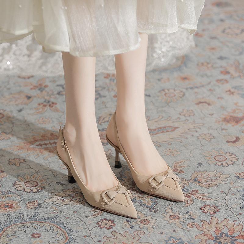 Baotou Empty Sandals Women's Thin Heels Summer New French Pointed Tip Not Tired Feet Simple Commuting Versatile High Heels