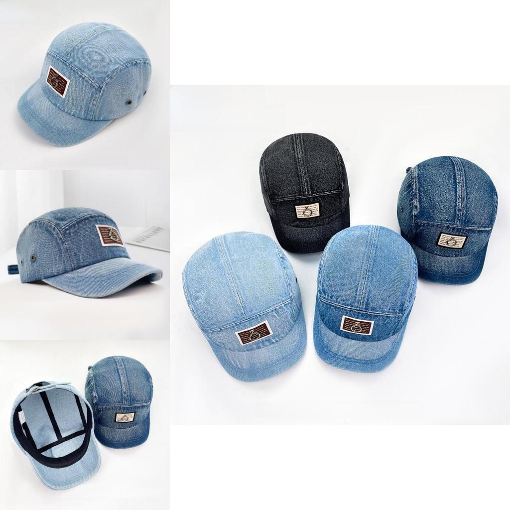 Letter Patch Washable Denim Sun Hat With Short Brim For Men And Women