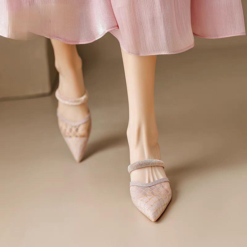 Ladies' Summer High-end Mesh Pointed French High-heeled Sandals