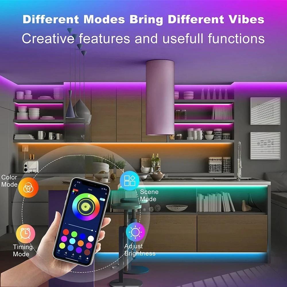 Bluetooth LED Strip Lights Smart SMD 5050 APP Remote Control Flexible Ribbon Diode Lamp Tape TV Backlights Game Room Home Decor