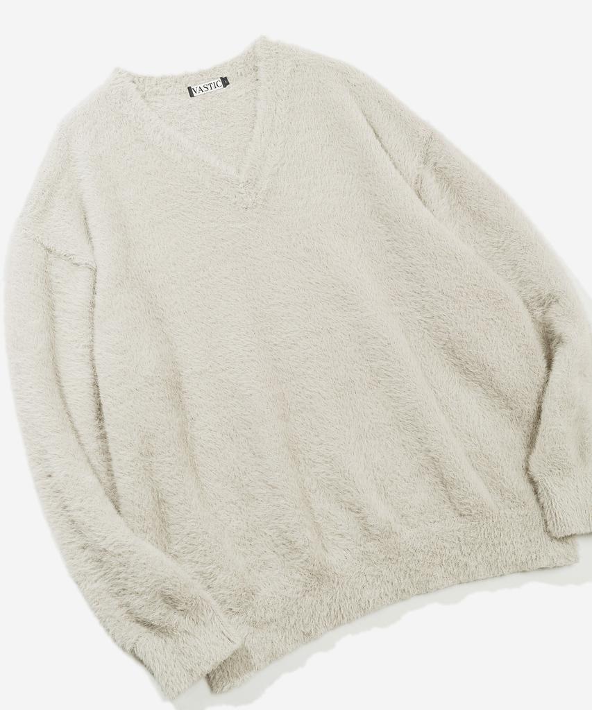 VASTIC Hairy Reverse V-Neck Knit_Beige