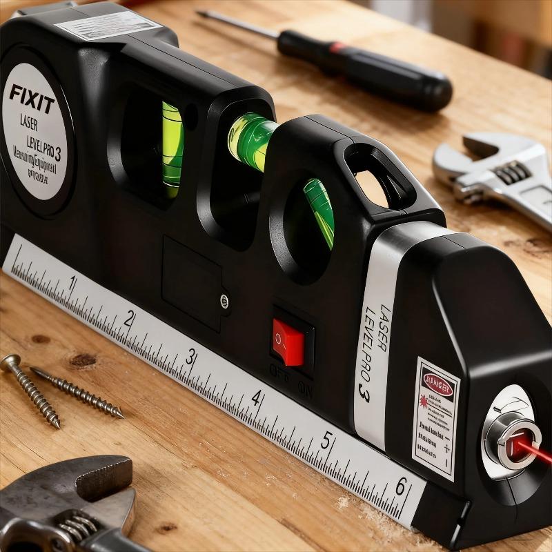 New Easy to Use Laser Level Line Tool Multipurpose Laser Level Kit Standard Cross Line Lase 8 Feet Measure Tape Ruler