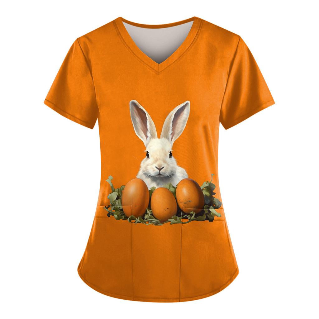 Magliette uniformi da lavoro stampate taglie forti per magliette divertenti a maniche corte con scollo a V da donna T-shirt da lavoro con tasche