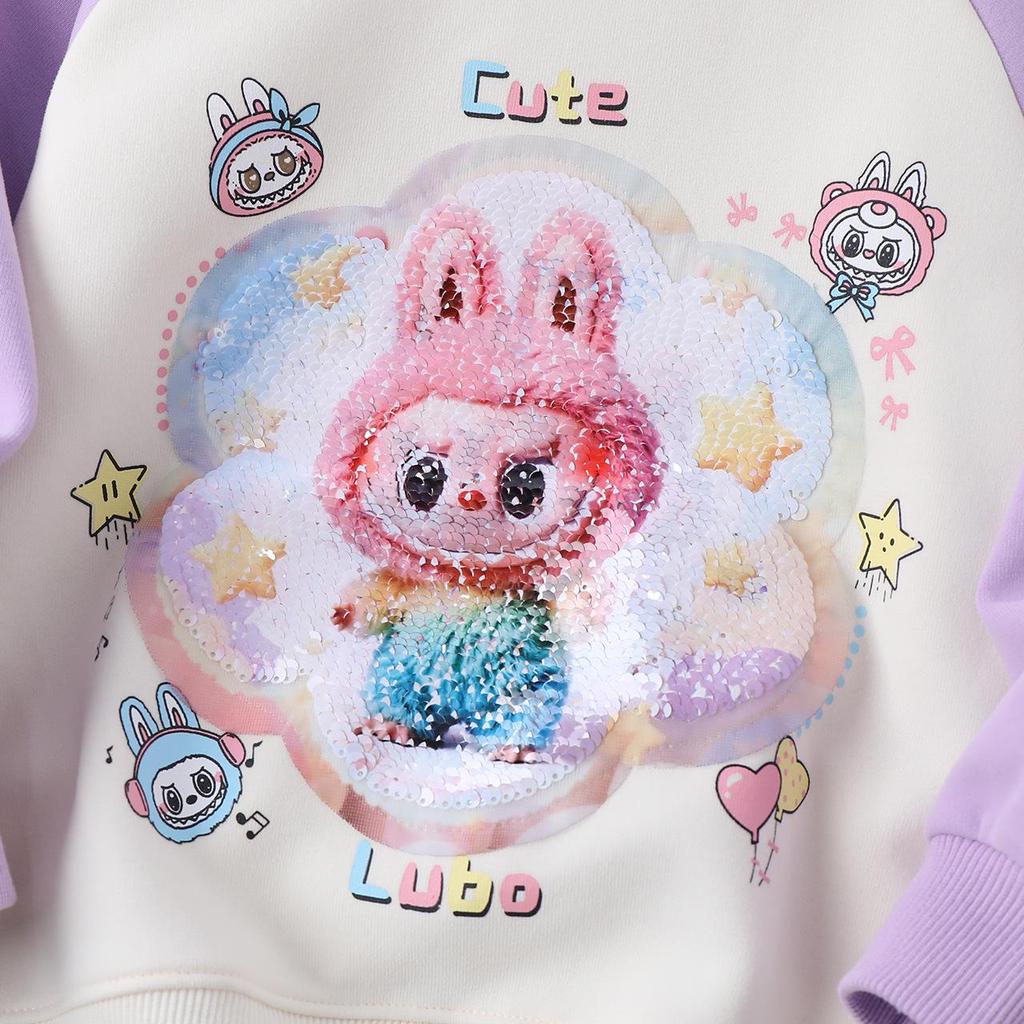 2025 Herbst Mädchen Pailletten Cartoon Sweatshirt - Lässig, Rundhals für Kinder