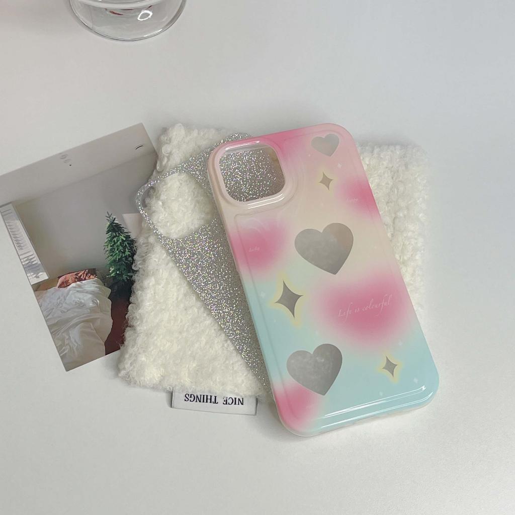 Glitter Colorful Love Gradient Heart Imd Soft Silicone Protector Phone Case For Iphone 11 12 Promax 13 14 Pro Max Back Cover